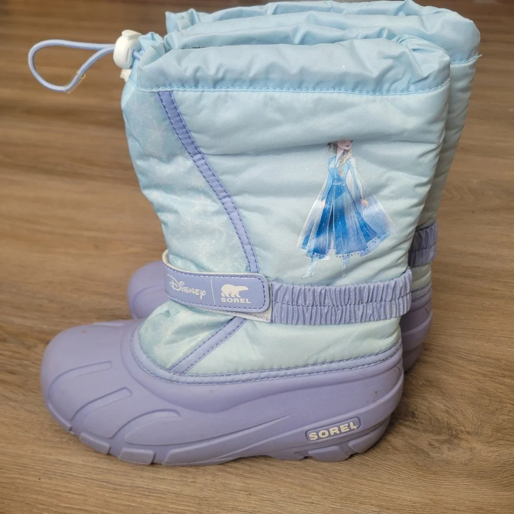 Sorel Snow Boots Kids Size 4 Blue Disney Frozen Elsa Flurry Waterproof Winter